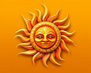the sun is smiling on an orange background