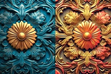 Fototapeta na wymiar three different designs of ornate designs on a wall
