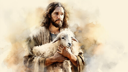 jesus rei e a ovelha  - obrazy, fototapety, plakaty