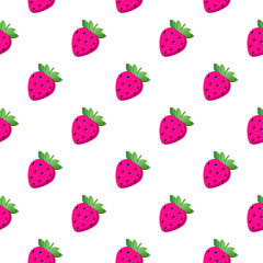 Seamless strawberry pattern. Summer background with pink berries