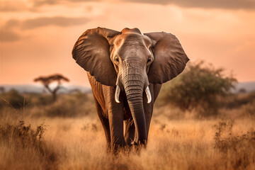 Fototapeta na wymiar Wild and Free: A majestic elephant roaming through the savannah. Generative ai