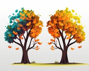 two trees with different colors of leaves