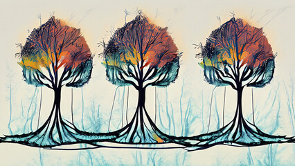 illustration of three trees in a background