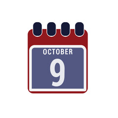 Calendar displaying day 9 ( ninth ) of the October - Day 9 of the month. illustration