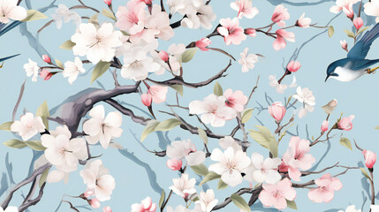 seamless pattern cherry blossom branch sakura