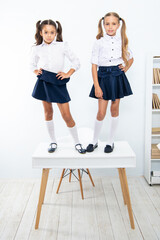 education and knowledge. children girls wearing uniform. high school education. school uniform...