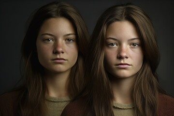 two young women with long hair and brown eyes