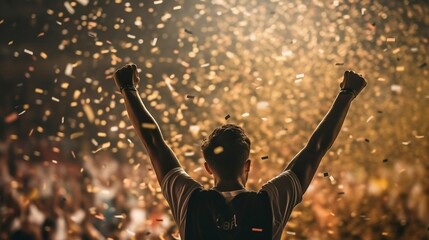 "At the top" - well-deserved victory, ovation from the stadium, confetti, celebration created with Generative AI technology