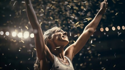 "At the top" - well-deserved victory, ovation from the stadium, confetti, celebration created with Generative AI technology