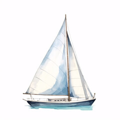 Hand drawn watercolor painted sailboat isolated on white background. Sailing illustration. © ckybe
