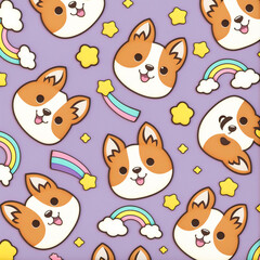 Corgi with Rainbow - Cute Cartoon Corgi Pattern