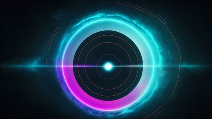 Photo of a vibrant blue and purple circular object against a dark black background