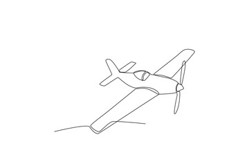 An ancient plane in the air. Vintage plane one-line drawing