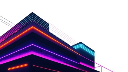 Photo of a skyscraper illuminated by vibrant neon lights