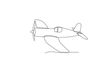 An airplane flying in the air. Vintage plane one-line drawing © stlineart