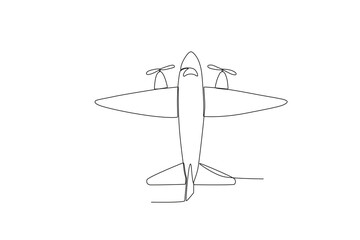 Aircraft with two propellers. Vintage plane one-line drawing