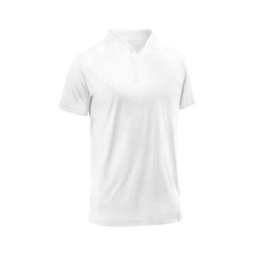 White blank Polo T-shirt template, natural shape on invisible mannequin, for your design mockup for print, isolated on white background.