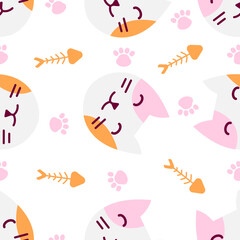 Cute cat abstract seamless pattern