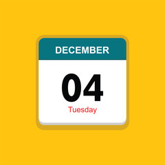 tuesday 04 december icon with yellow background, calender icon