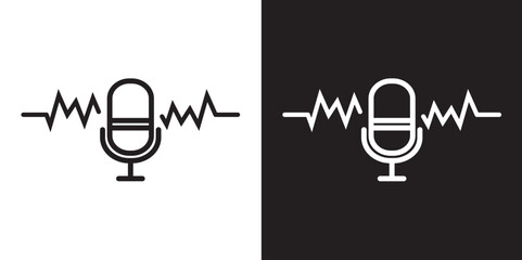 Microphone iconline, Stroke vector elements for trendy design. Retro microphone vector with effect. Simple pictograms for mobile concept and web apps. Vector line icons isolated in white background.