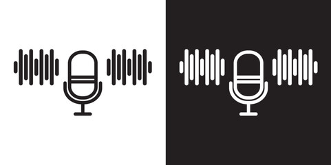 Microphone icon isolated vector illustration. Stroke vector elements for trendy design. Retro microphone icon vector with effect. Simple pictograms for mobile concept and web apps. Vector line icons 