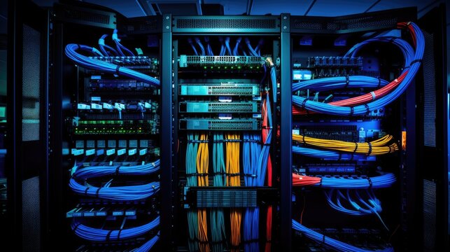 Fiber cables neatly align the cables, Network cables, Generative AI