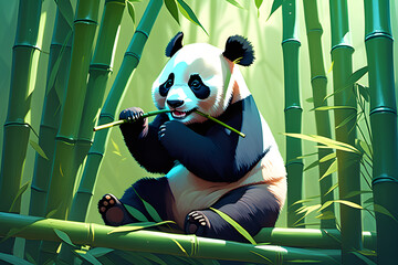 Baby Panda Eating Bamboo. Generative AI