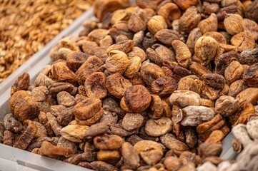Dried fig fruits in the street market. sweet appetizing healthy dried figs