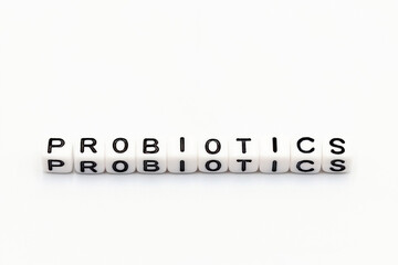 The word Probiotics on a white background. Space for text.