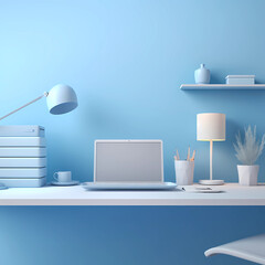 Fototapeta na wymiar Pastel monochrome minimal office table desk