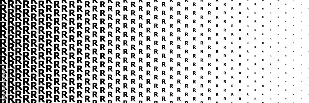 Poster horizontal black halftone of capital letter r design for pattern and background.