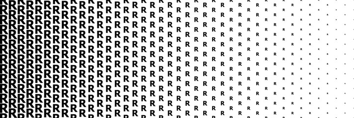 horizontal black halftone of capital letter R design for pattern and background.