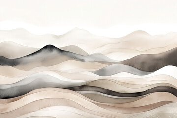 Watercolor neutral minimalist mountains landscape illustration - obrazy, fototapety, plakaty