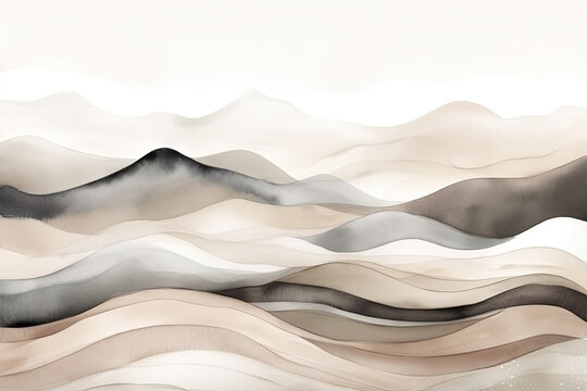 Fototapeta Watercolor neutral minimalist mountains landscape illustration