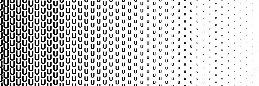 Poster horizontal black halftone of capital letter u design for pattern and background.