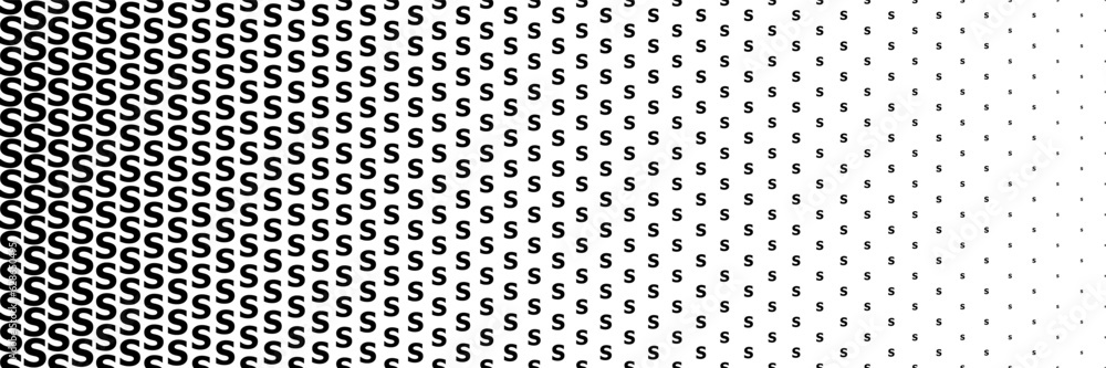 Poster horizontal black halftone of capital letter s design for pattern and background.