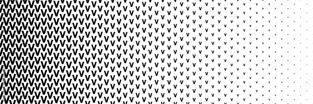 Poster horizontal black halftone of capital letter v design for pattern and background.