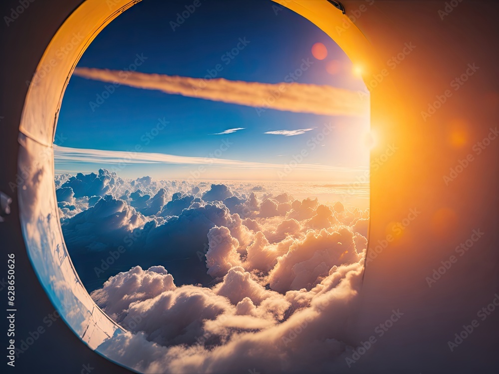 Poster clouds and sky as seen through window. ai generative