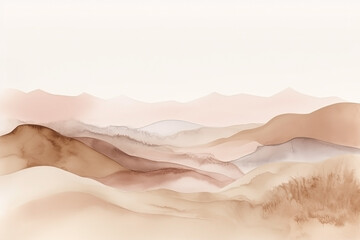 Naklejka premium Watercolor neutral tones minimalist mountains landscape illustration