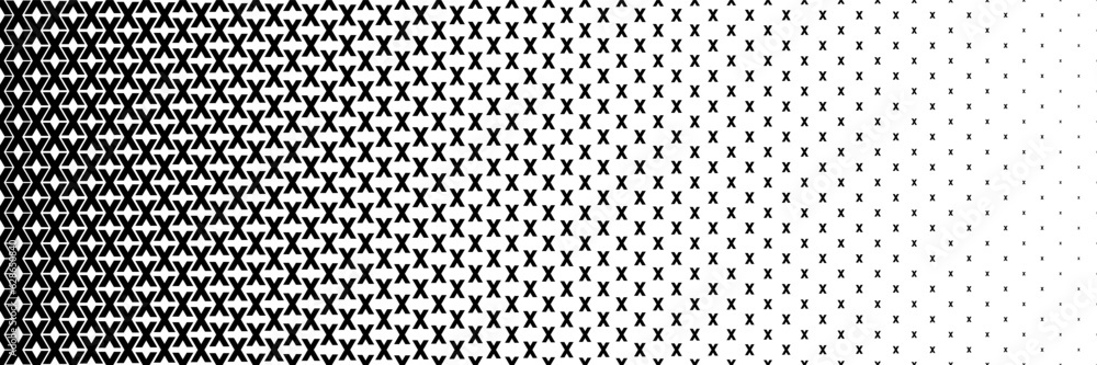 Poster horizontal black halftone of capital letter x design for pattern and background.
