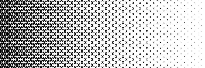 horizontal black halftone of capital letter X design for pattern and background.