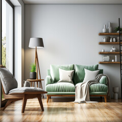 Interior mockup photo. Canvas mockup. Blank wall mockup. Empty wall mockup. Generative AI