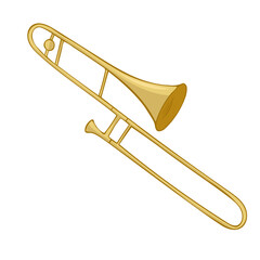 Fototapeta na wymiar Hand drawn Gold trombone vector on white background.