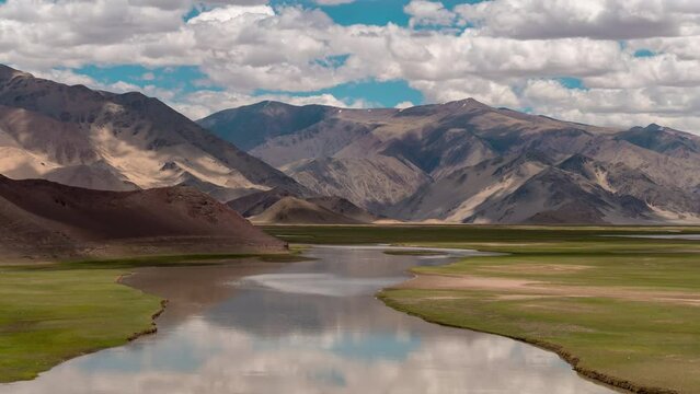 Timelapse of clouds and shadow over the rugged landscapes of Ladakh