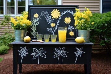 lemonade stand with chalkboard sign and lemon decorations