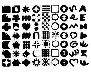 Set of Y2K bubble retro elements. Universal Colors Trendy geometric brutalism forms, memphis elements, Swiss style, Modern abstract graphic design elements.