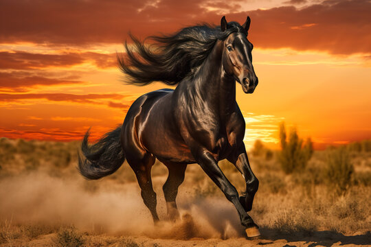 Premium AI Image  Black horse running on water