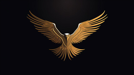 Naklejka premium águia minimalista dourada, fundo preto