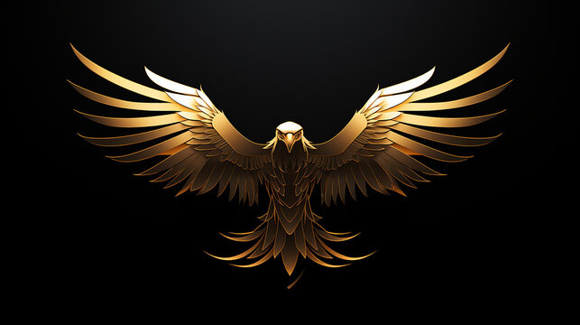 águia minimalista dourada, fundo preto