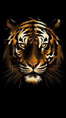 tigre minimalista dourado, fundo preto